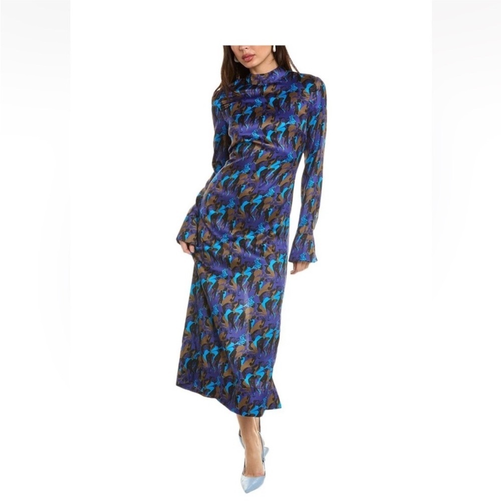 STAUD NWT Blue and Green Patterned Midi Dress - fits like a size 2 - Picture 2 of 10